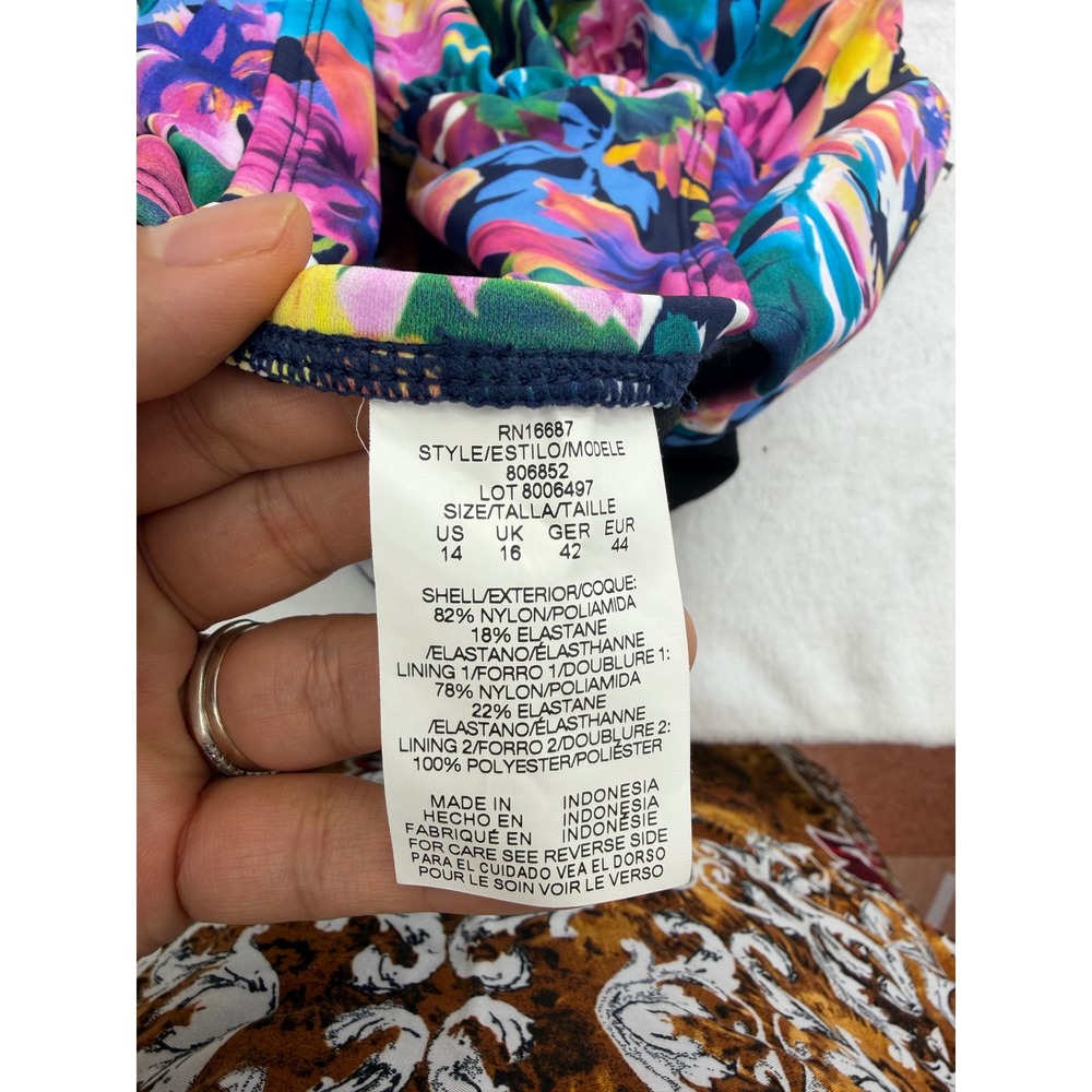 Swim Solutions Flutter Sleeve One Piece Swimsuit Size 14 Navy Floral - Picture 7 of 10